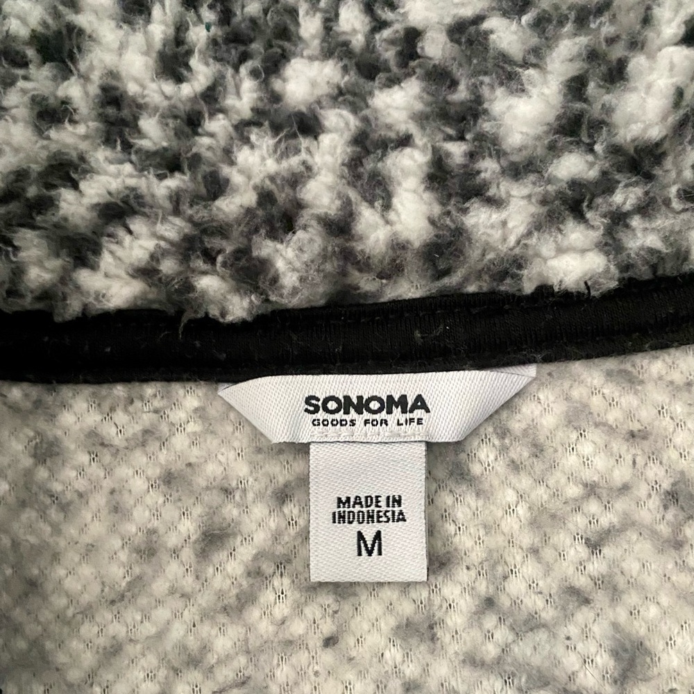 Sonoma Women's Teddy Jacket black white euc medium Sherpa soft warm quarter zip - Picture 4 of 8